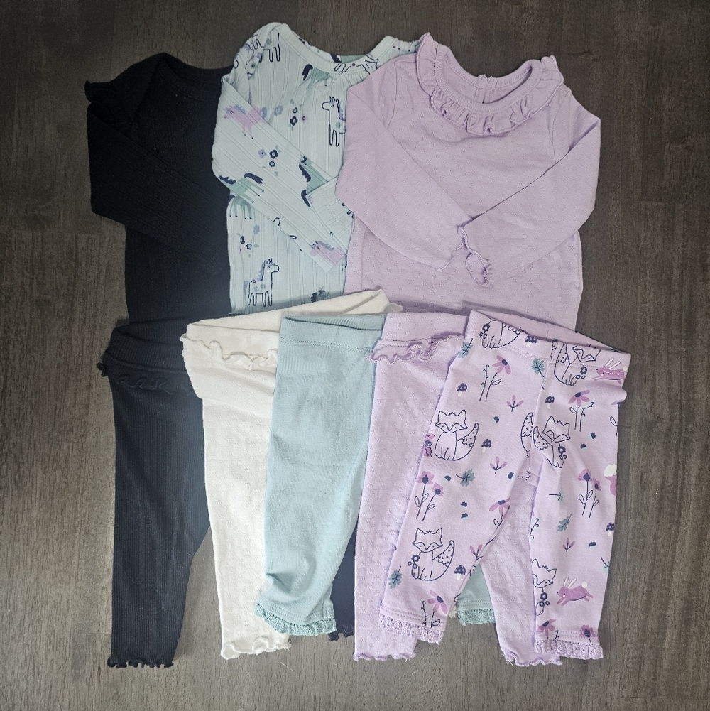 0-3 month Outfit Sets - Purple, Blue, White